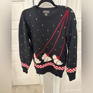Vintage 80s 90s Scottie Dog Sweater Women’s Large Wool Fair Isle Charter Button